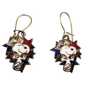 Vintage 80’s Red White and Blue Peanuts Snoopy Dancing Engraved Earrings